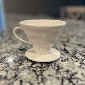 white ceramic coffee pourover