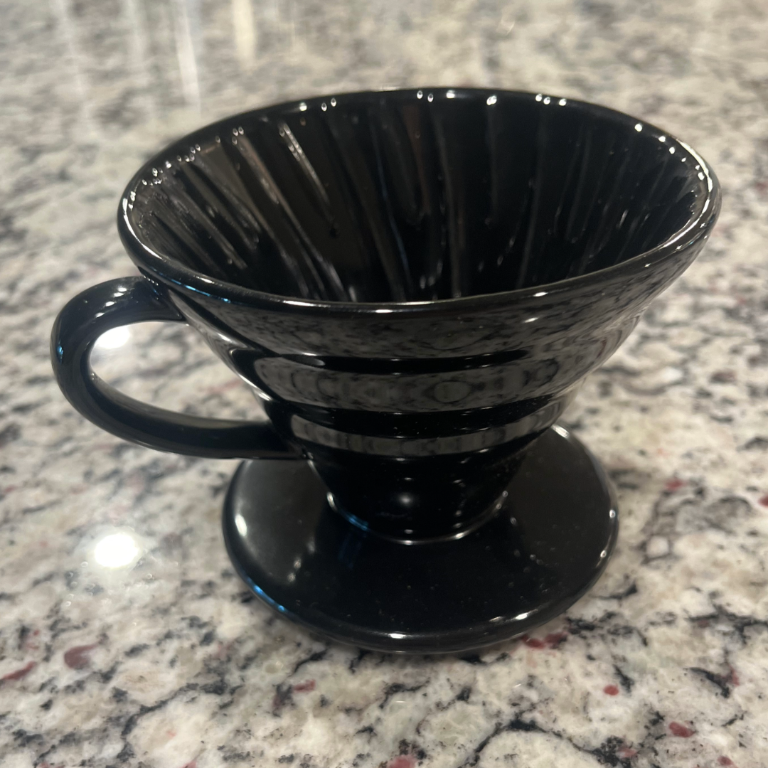 black ceramic coffee pourover