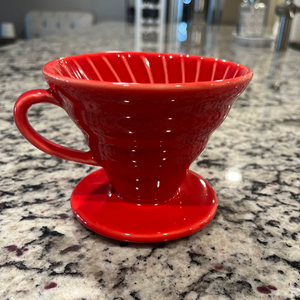 red ceramic coffee pourover