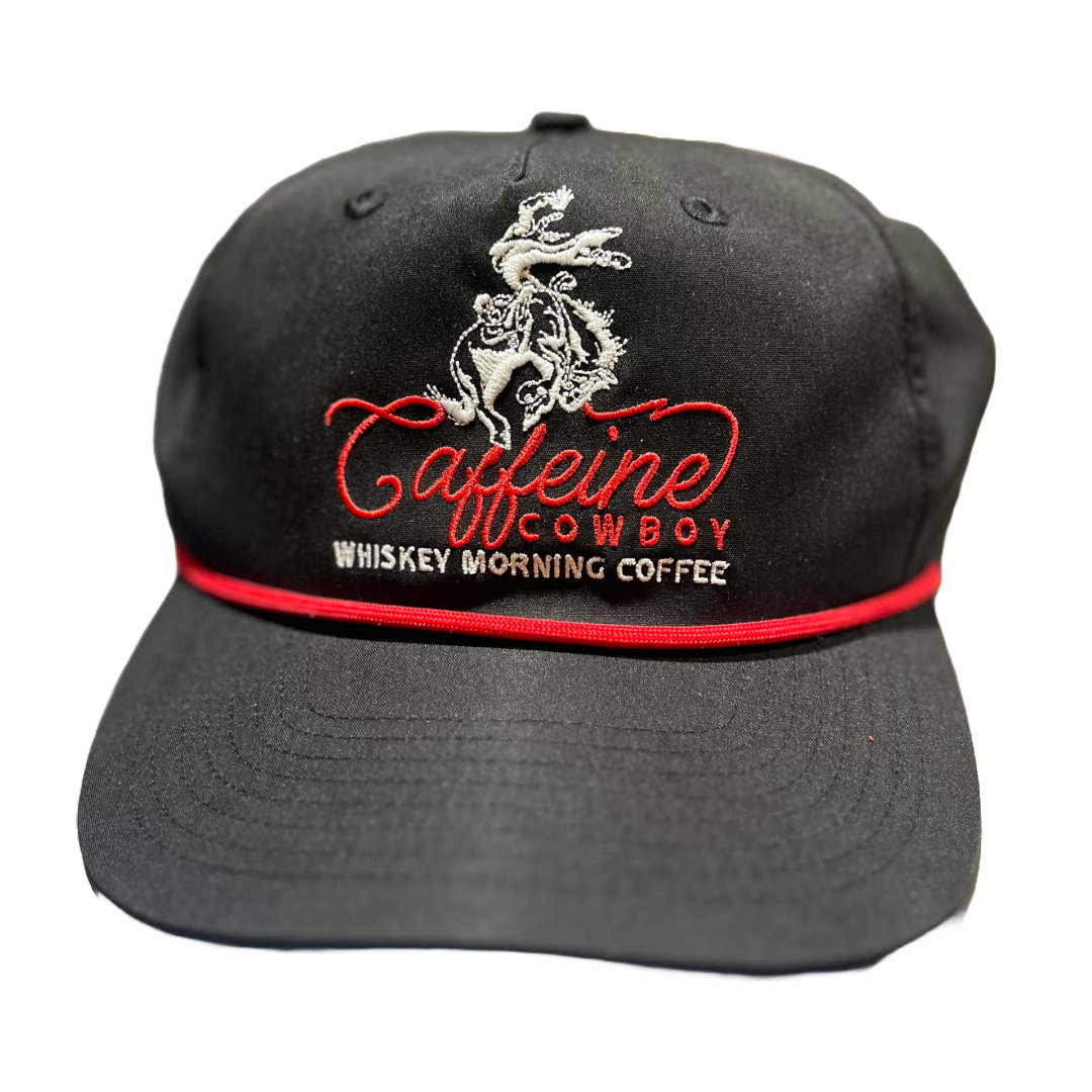 black and red rope hat