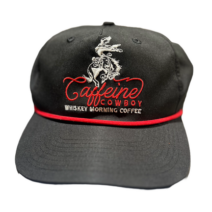 black and red rope hat
