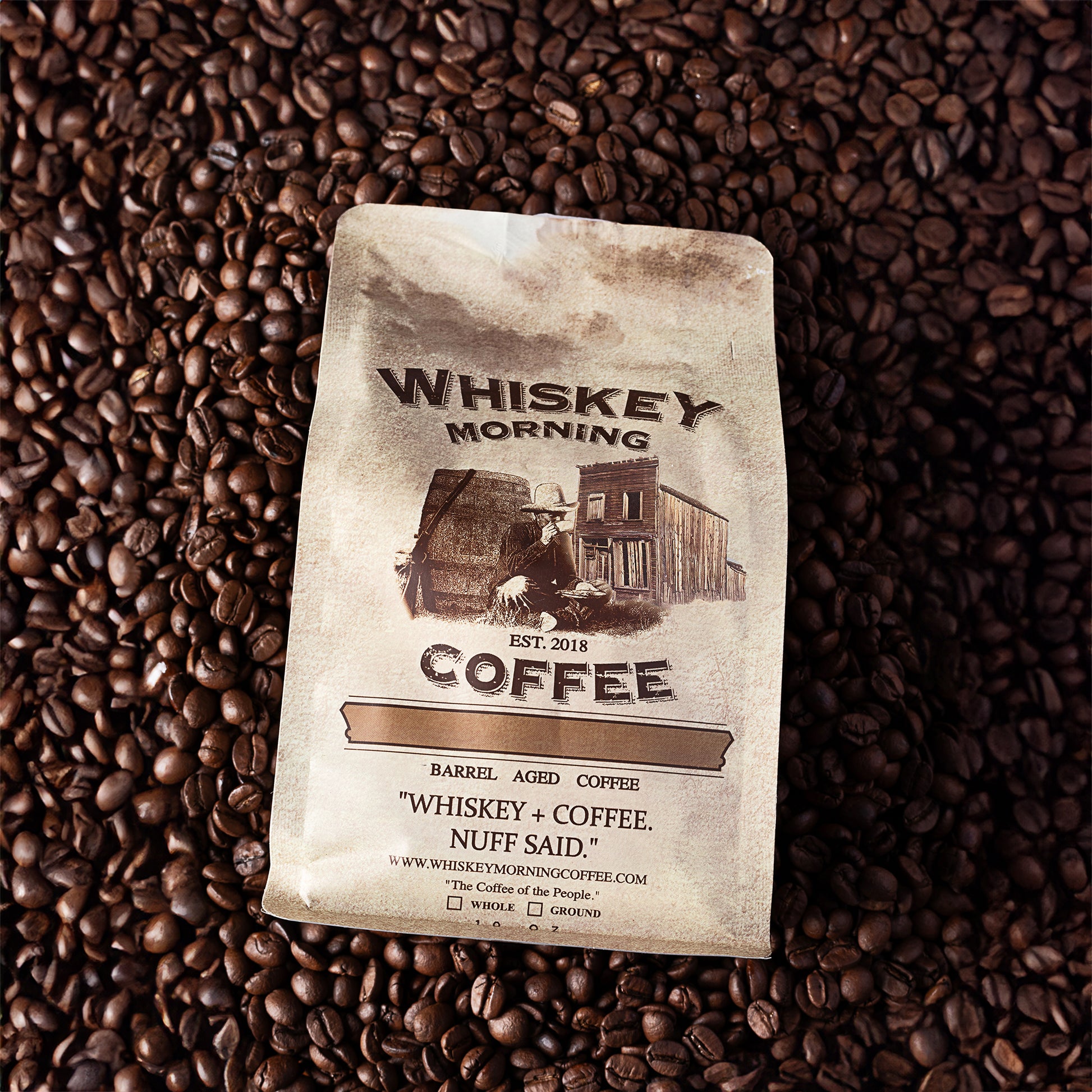 medium roast coffee aged in bourbon or whiskey barrels