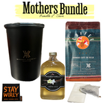 bag of coffee, syrup, coffee canister, cold brew sacks, and a sticker