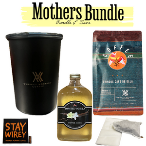 bag of coffee, syrup, coffee canister, cold brew sacks, and a sticker