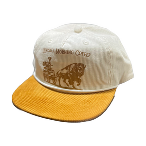 white and gold shag hat