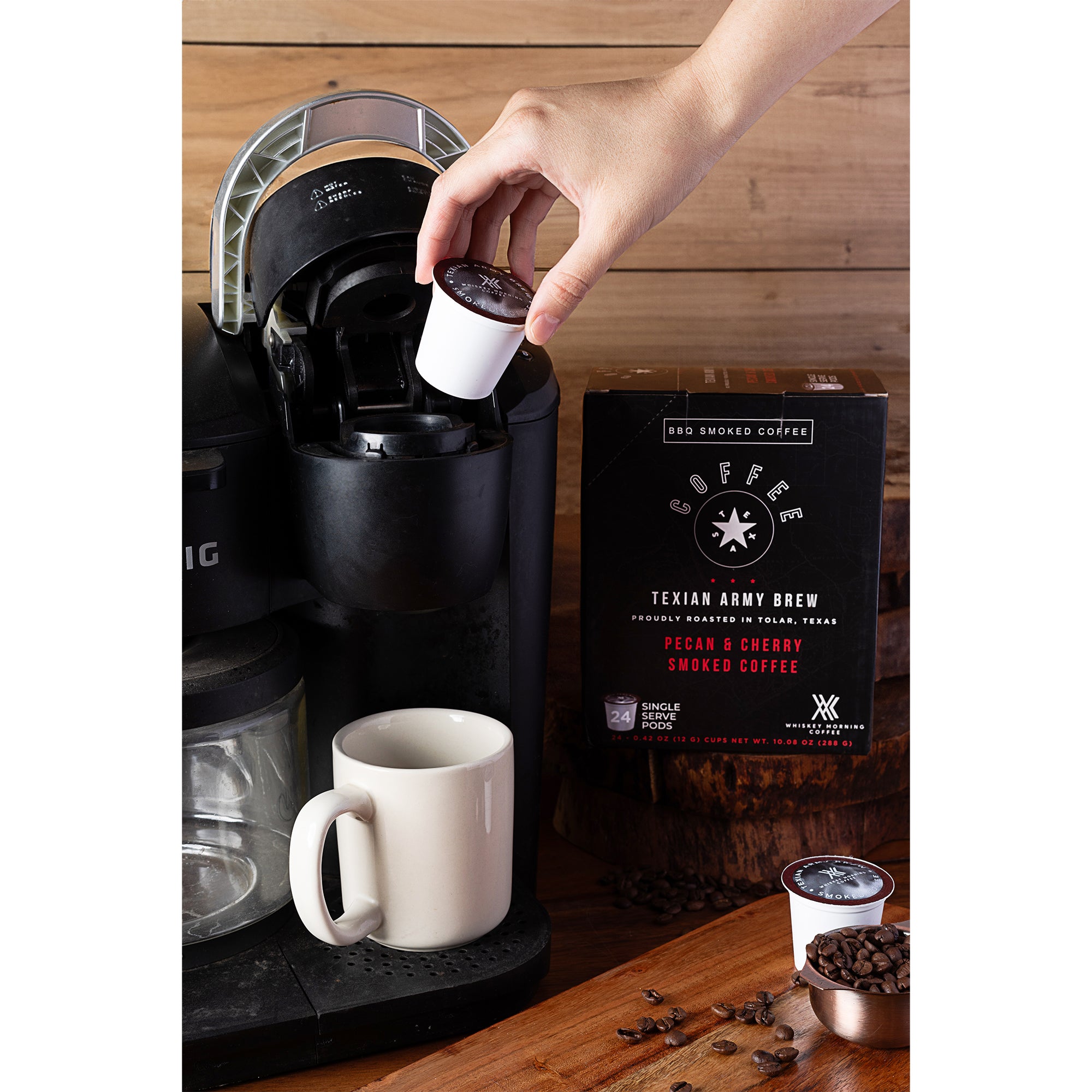 Pecan & Cherry Smoked Coffee: Single Serve Pods 100ct Pecan & Cherry Smoked Coffee: Single Serve Pods 100ct