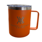 logo on orange mug
